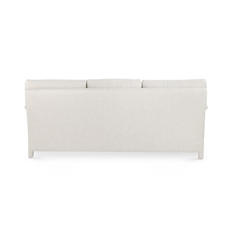 sofa three cushion white upholstered fabric handmade
