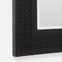 Close-up of a black woven chair frame on a white background