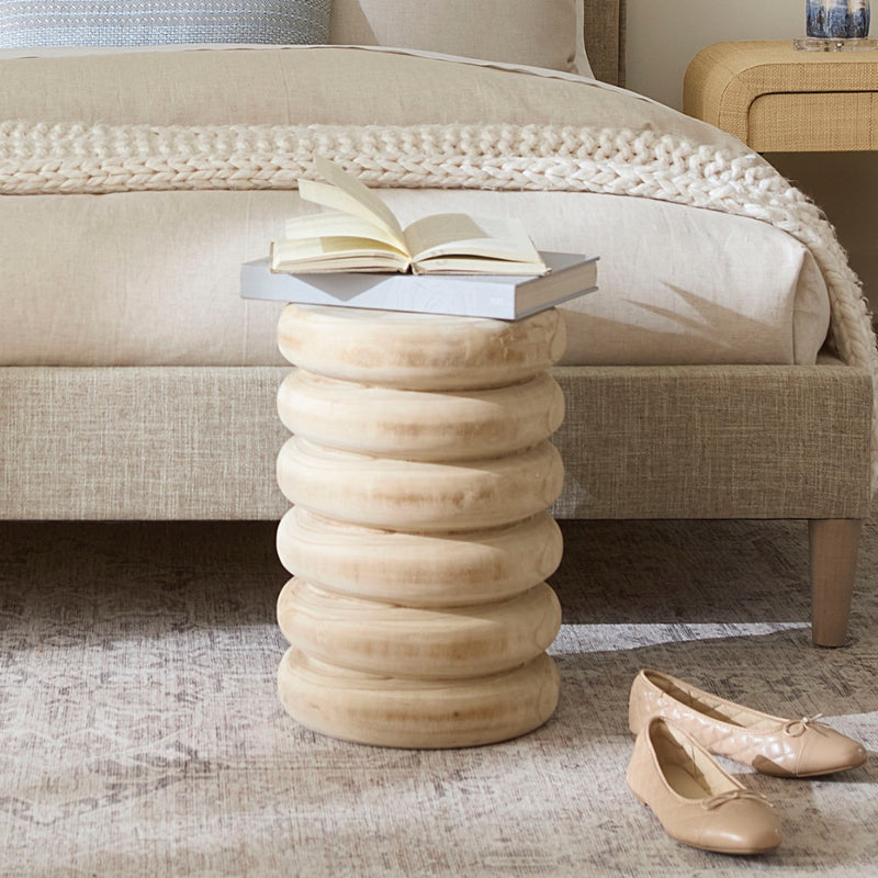 round wood discs side table natural finish