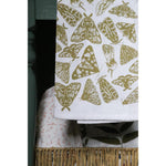 white flour sack tea towel green yellow printed moths