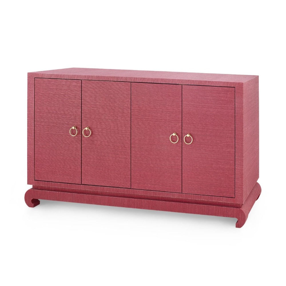 cabinet four door adjustable shelves grasscloth brass ring pulls