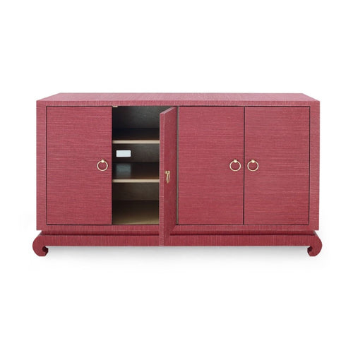 cabinet four door adjustable shelves grasscloth brass ring pulls