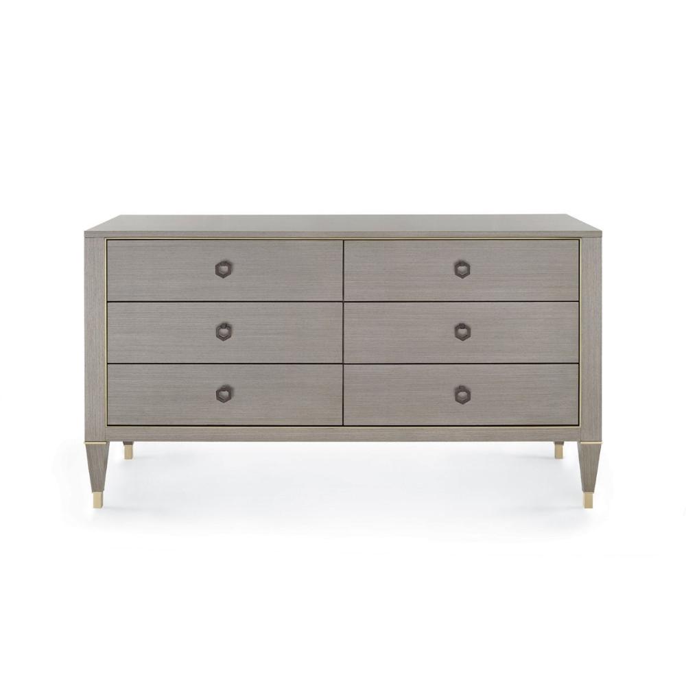 Taupe Gray 6 drawer extra large dresser bronze pulls