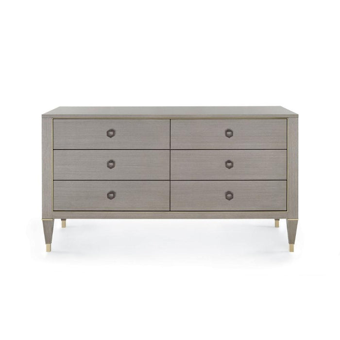 Taupe Gray 6 drawer extra large dresser bronze pulls
