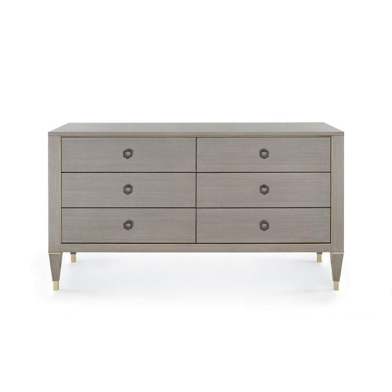 Taupe Gray 6 drawer extra large dresser bronze pulls