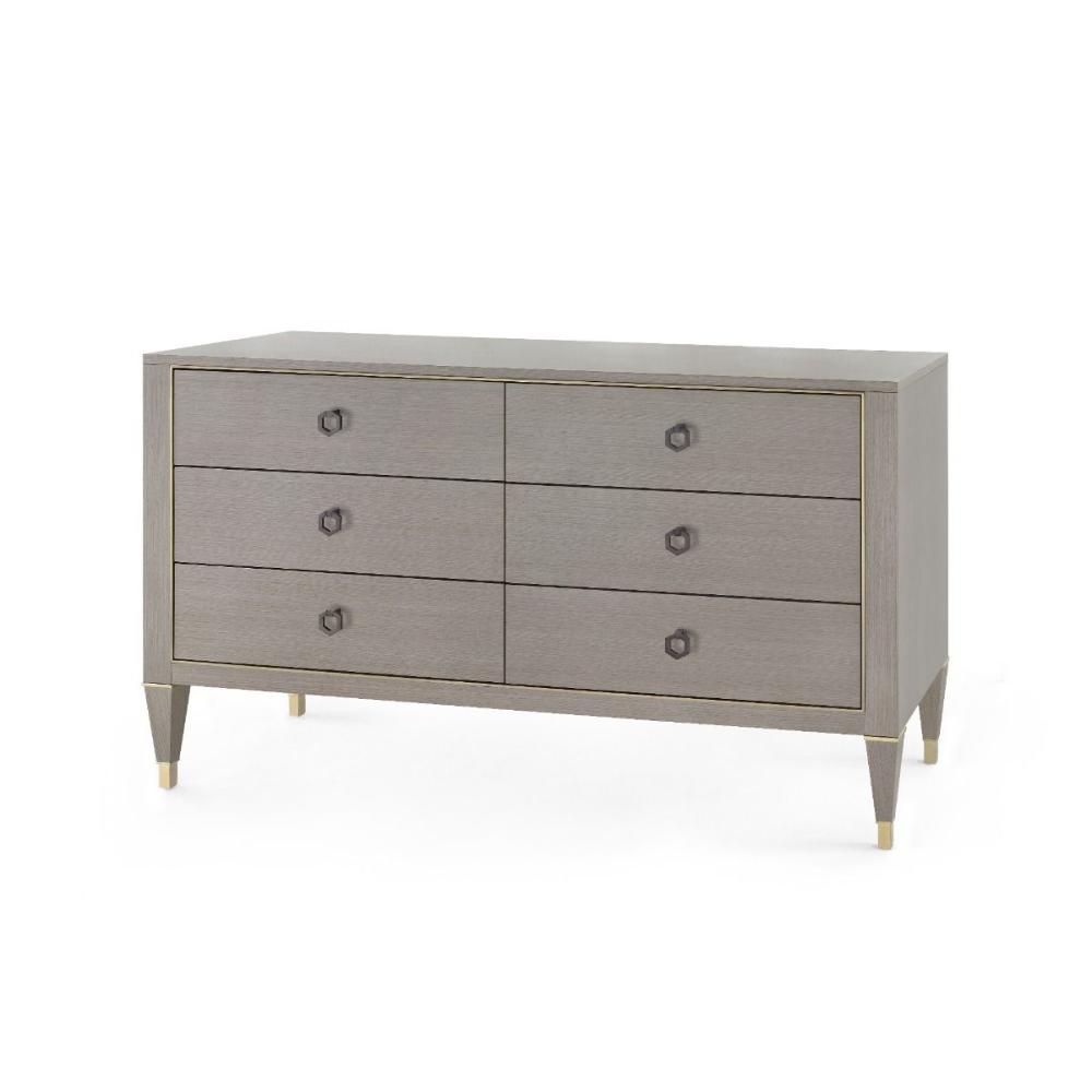 Taupe Gray 6 drawer extra large dresser bronze pulls
