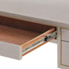taupe gray and champagne accent desk 5 drawers tapered legs