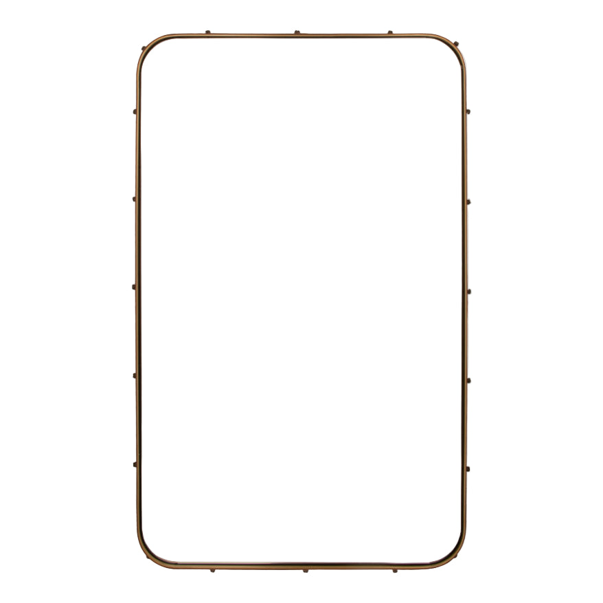Mirror Home Leather Wrapped Antique Bronze Mirror features a thin frame with rounded corners against a plain background.