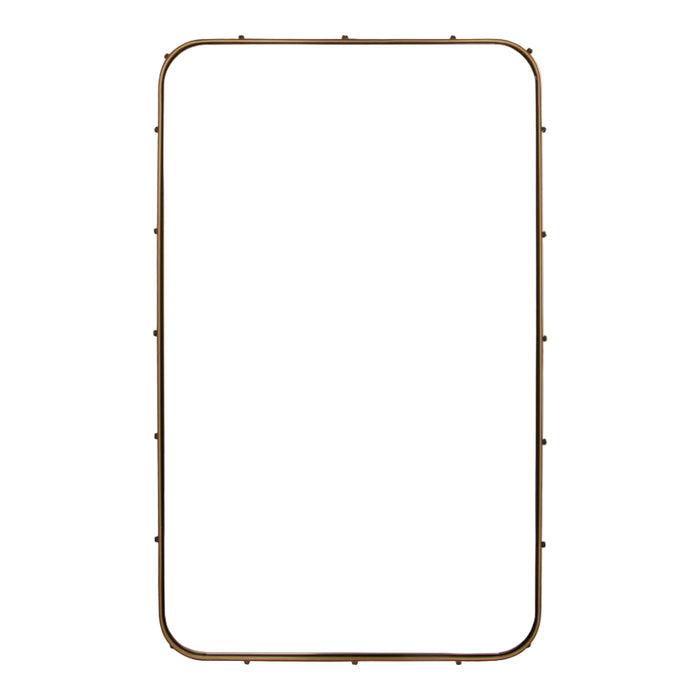 Mirror Home Leather Wrapped Antique Bronze Mirror features a thin frame with rounded corners against a plain background.