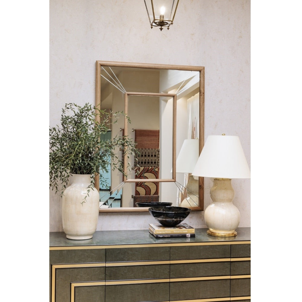 hand carved oak wall mirror brass inlay rectangle