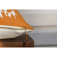 square pillow mustard linen white eucalyptus branches 