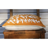 square pillow mustard linen white eucalyptus branches 