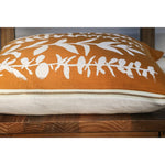 square pillow mustard linen white eucalyptus branches 