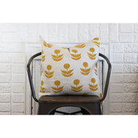 square pillow mustard flowers linen zipper 20"