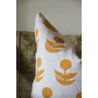 square pillow mustard flowers linen zipper 20"