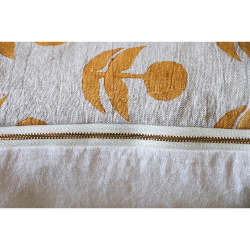 square pillow mustard flowers linen zipper 20"