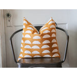 square pillow mustard linen white half circles 20"