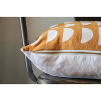 square pillow mustard linen white half circles 20"