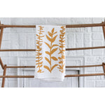 white flour sack tea towel yellow mustard eucalyptus