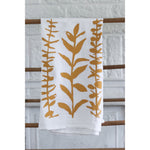 white flour sack tea towel yellow mustard eucalyptus