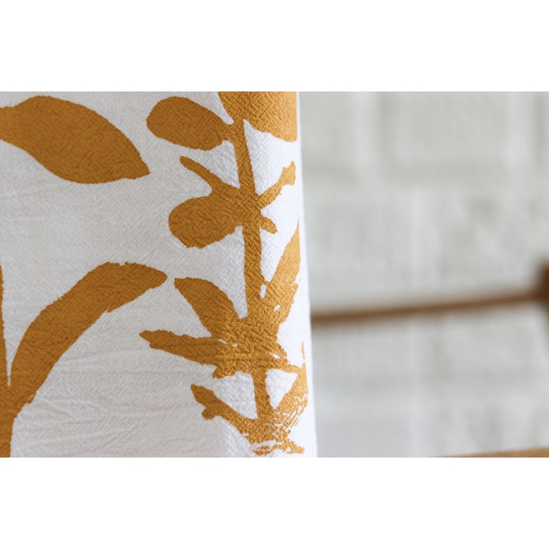 white flour sack tea towel yellow mustard eucalyptus