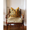 square pillow mustard linen navy eucalyptus branches 