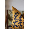 square pillow mustard linen navy eucalyptus branches 