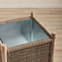 natural woven planter square teak legs zinc liner