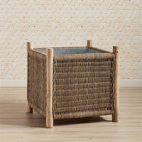 natural woven planter square teak legs zinc liner
