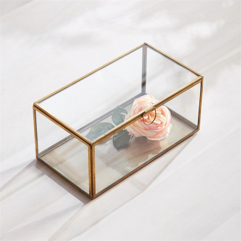 rectangular display box glass antique brass loop closure