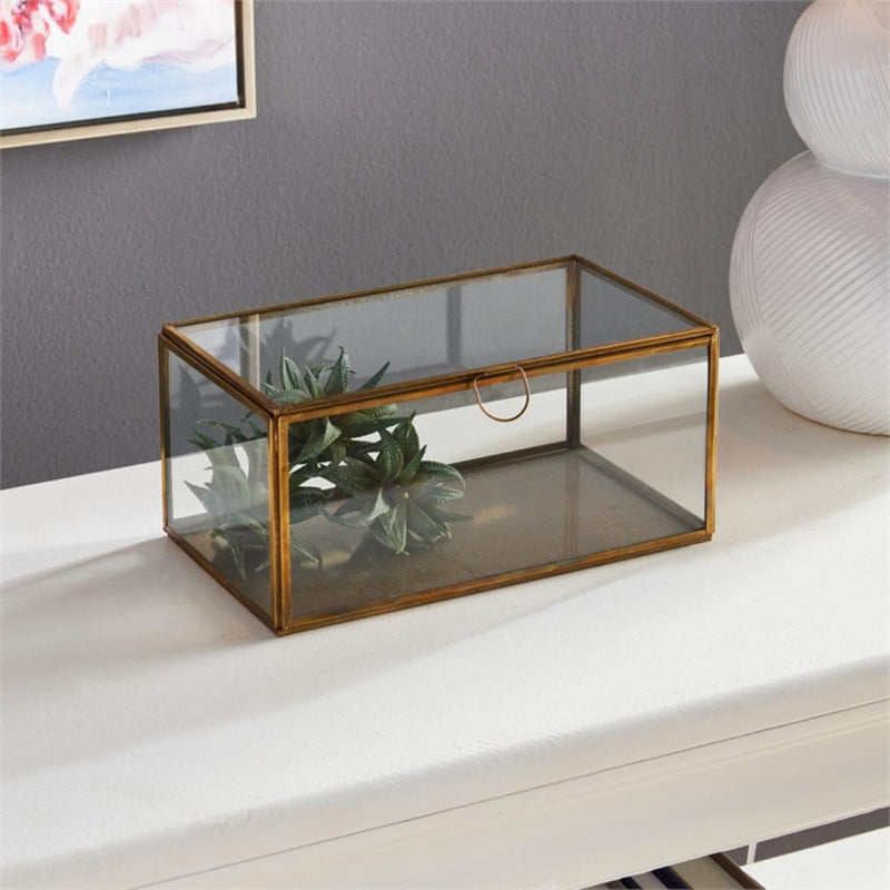 rectangular display box glass antique brass loop closure