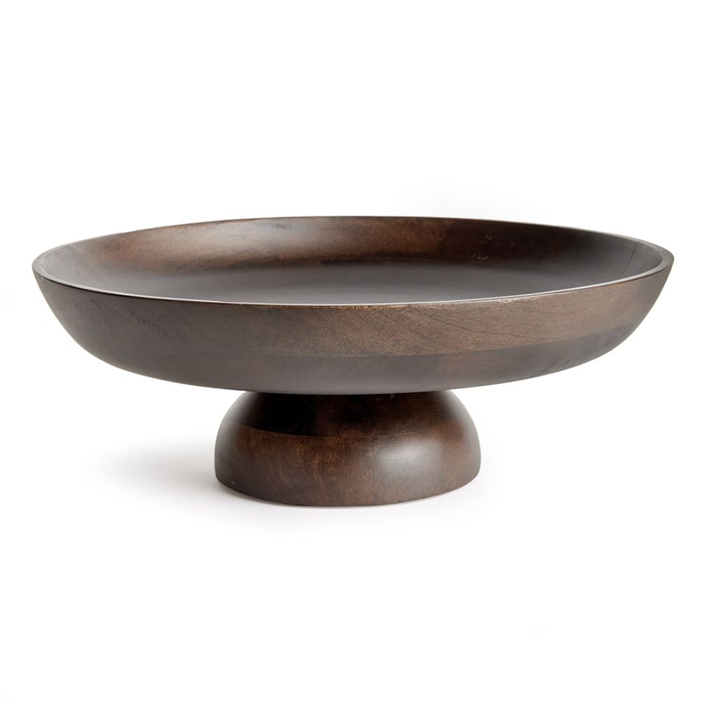 mango wood washed black finish round footed bowl