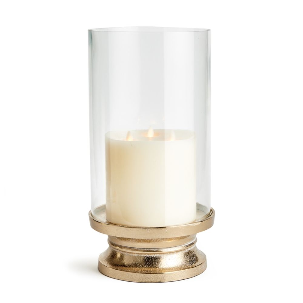 white ash gold tall hurricane LED candle holder