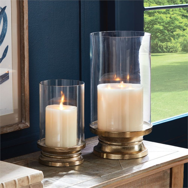 white ash gold tall hurricane LED candle holder