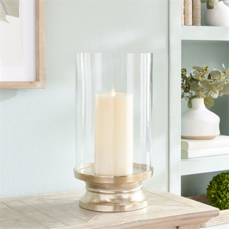 white ash gold tall hurricane LED candle holder