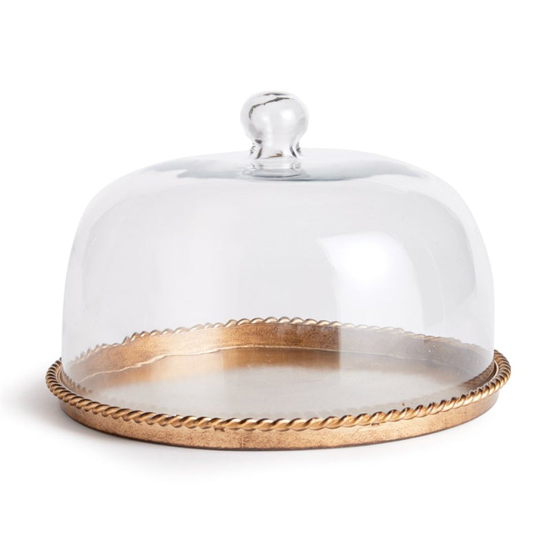 glass top antique gold base round tray cloche