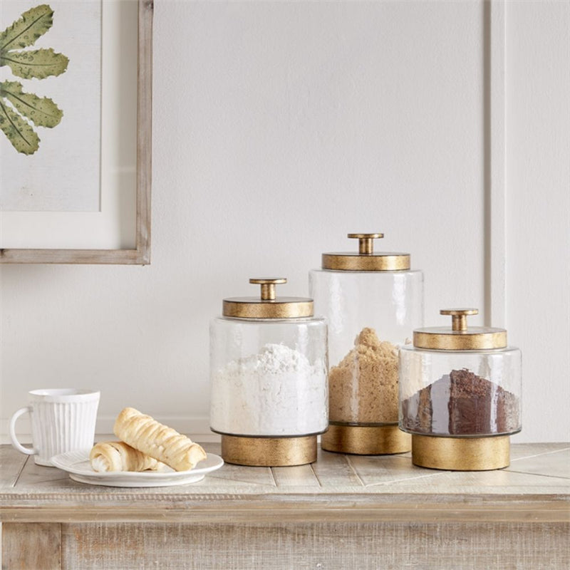canister set hammered glass metal lid knob handle
