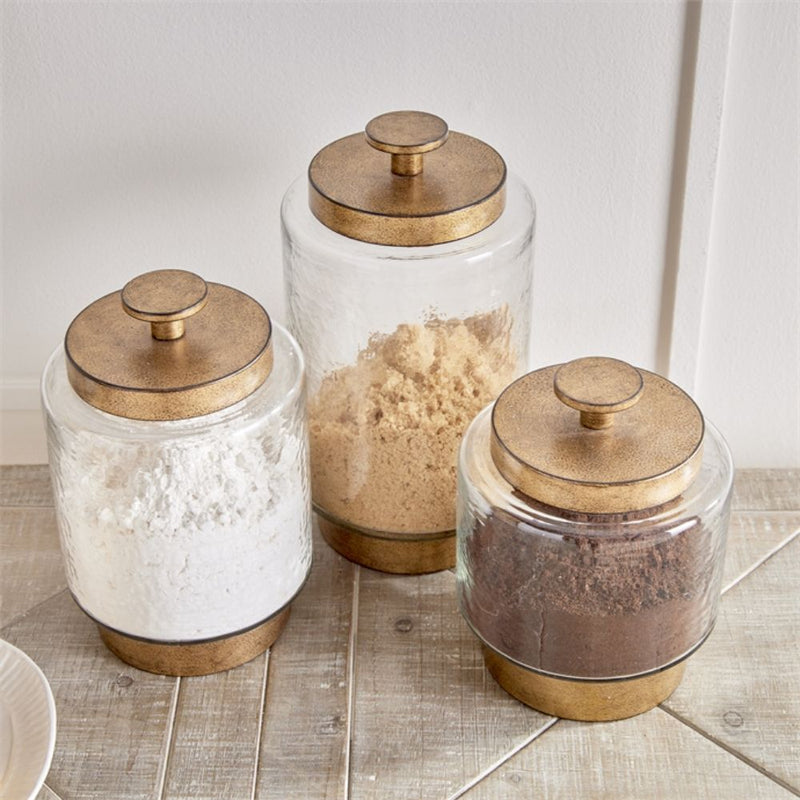 canister set hammered glass metal lid knob handle