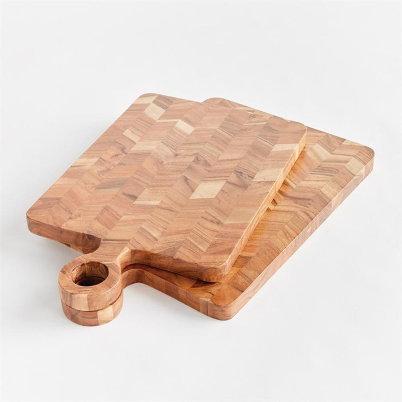 natural acacia wood serving boards set chevron pattern