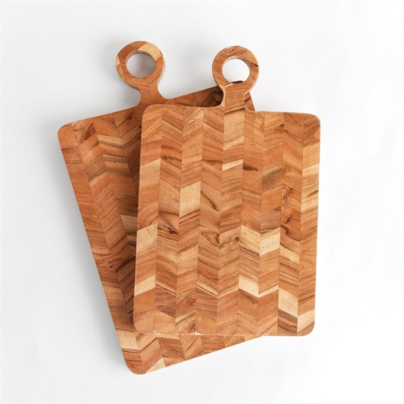natural acacia wood serving boards set chevron pattern