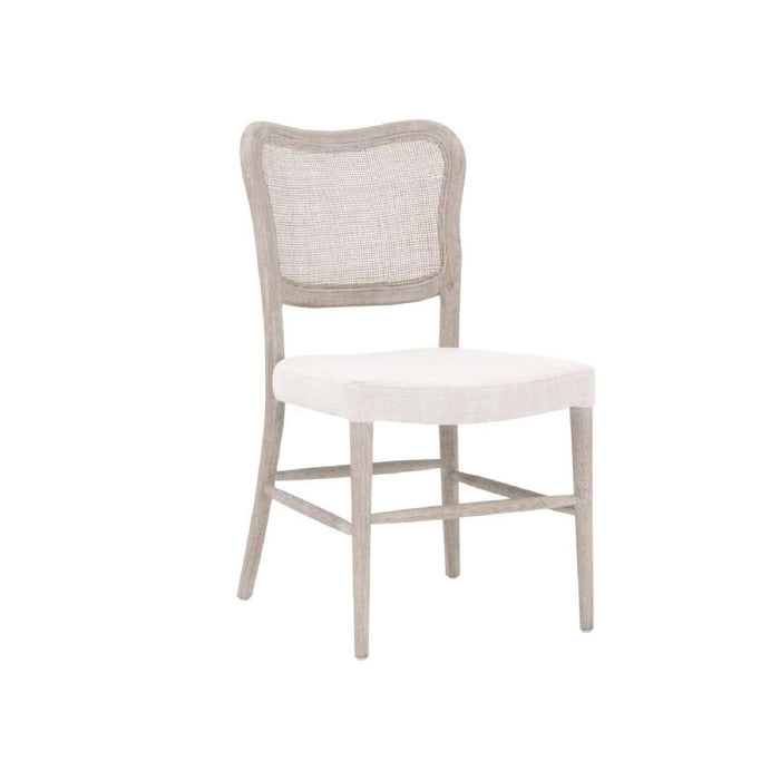 Essentials for Living Cela Gray Dining Chairs (set of 2) with cane backs and white upholstered seats, shown on white.