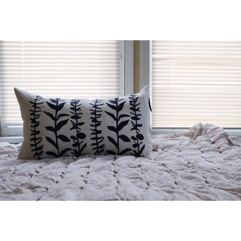 lumbar pillow linen navy block printed eucalyptus branches