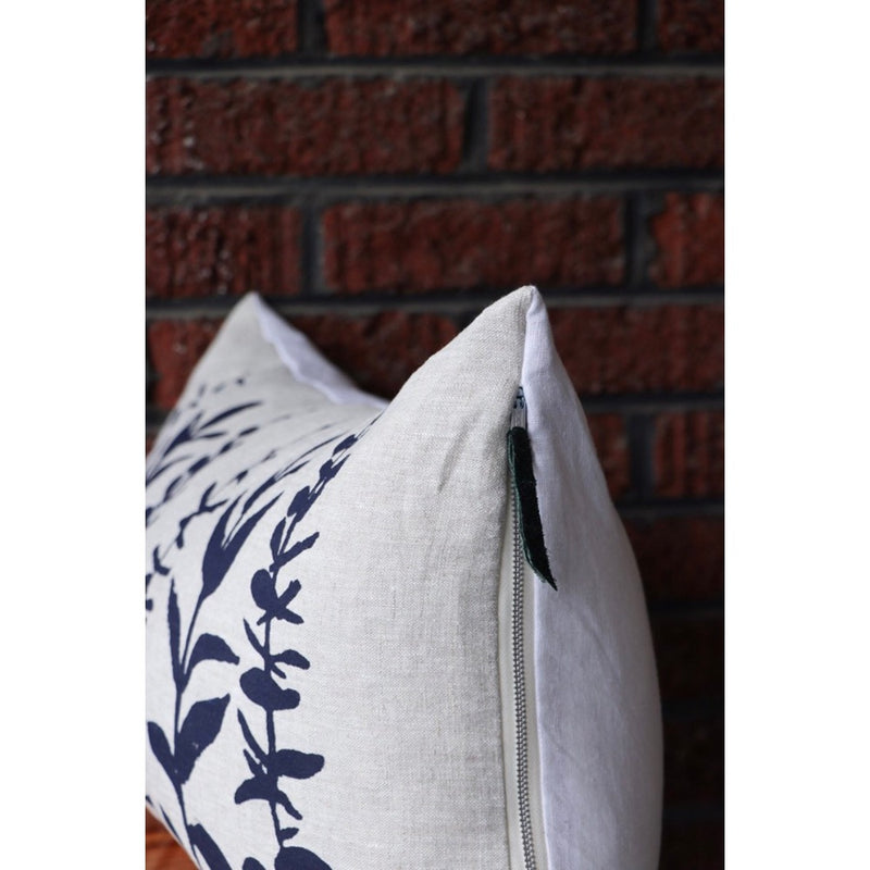 lumbar pillow linen navy block printed eucalyptus branches