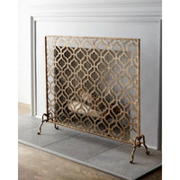 fire screen quadrille design gold mesh single panel Dr. Livingstone I Presume