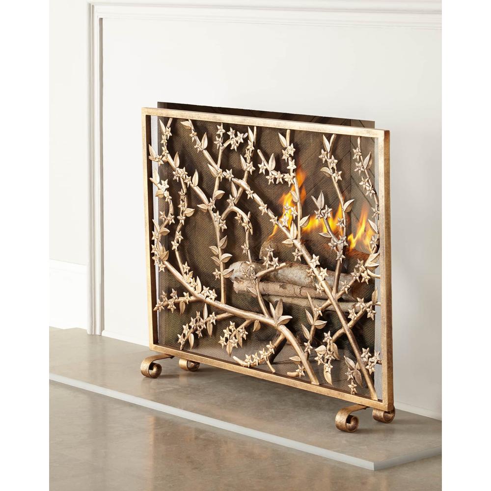 antique gold cherry blossom fire screen single panel