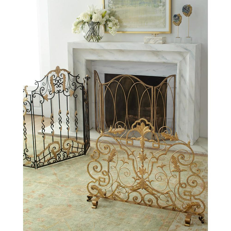 3-panel fireplace screen mesh backed burnished gold ovals