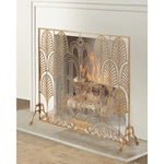 art deco single panel fireplace screen mesh Italian antique gold