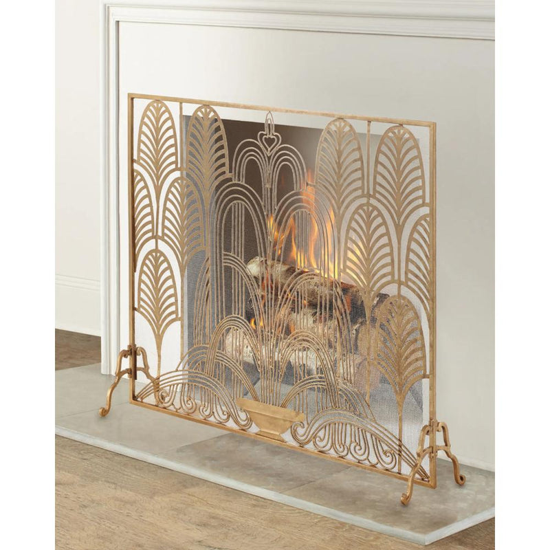 art deco single panel fireplace screen mesh Italian antique gold