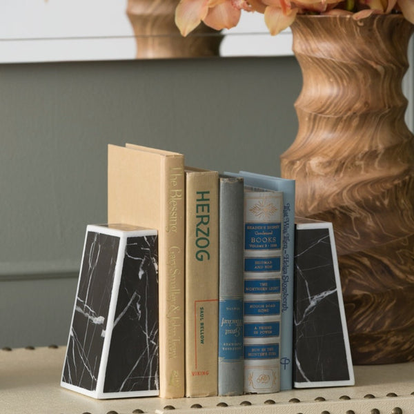 black marble white trim bookends tapered
