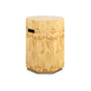 burl wood geometric side table brushed brass accents